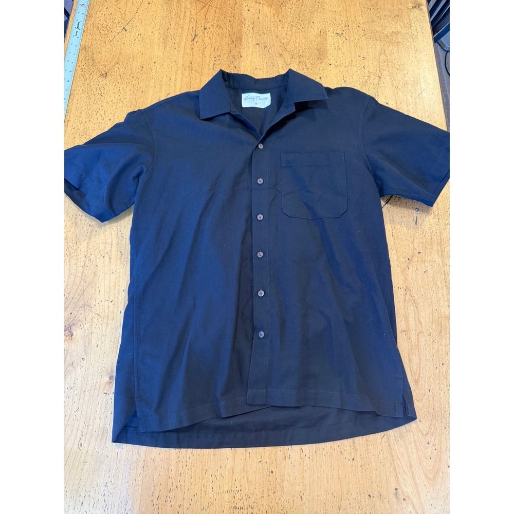 Kenny Flowers Linen Shirt Size M Mens Black Short Sleeve Camp Collar Button Down